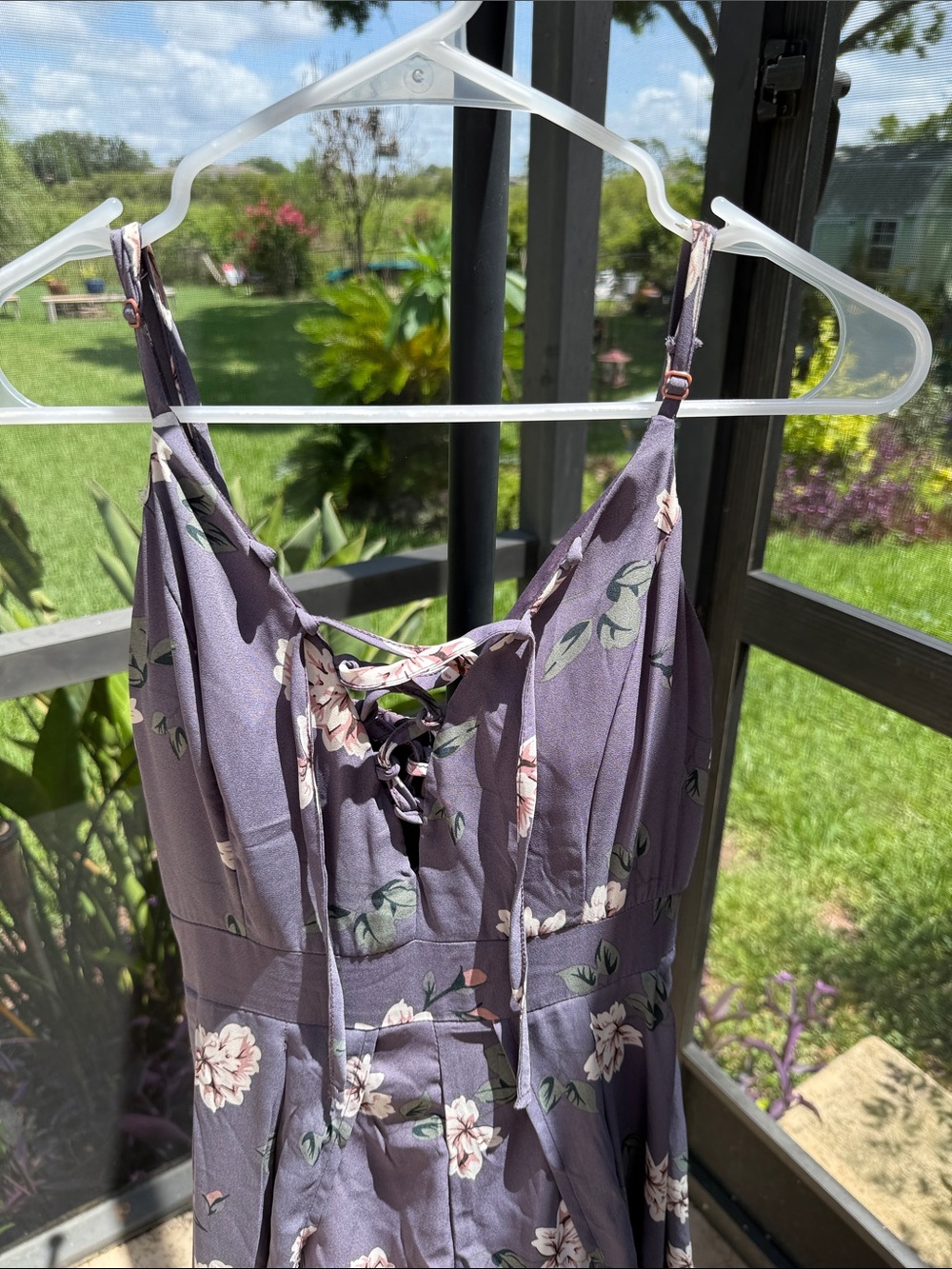 Romeo & Juliet Couture Floral Lace-Up Maxi Romper in Slate Purple